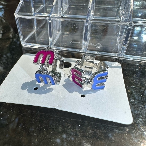 18K White Gold Plated “M” Multicolor Huggie Hoop Earrings with Diamond Accent - Picture 5 of 5